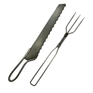 Antique Aluminium 10" Knife Long Prong Fork Rustic Cabin Retro Cottage Farmhouse